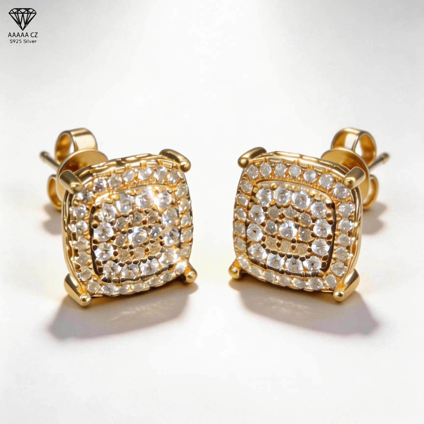 Cubic Zirconia Stud Earrings for Women Men | 18K Gold Plated Hypoallergenic Sterling Silver Post Earrings | Big Brilliant Simulated Diamond CZ Halo Stud Earrings for Sensitive Ears