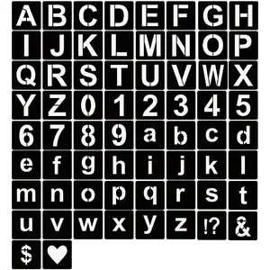 2 Inch Letter Stencils Symbol Numbers Craft Stencils, 66 count  Plastic Alphabet Templates for Painting on , Wall, Fabric, Rock, Glass, Signage (2 Inch)