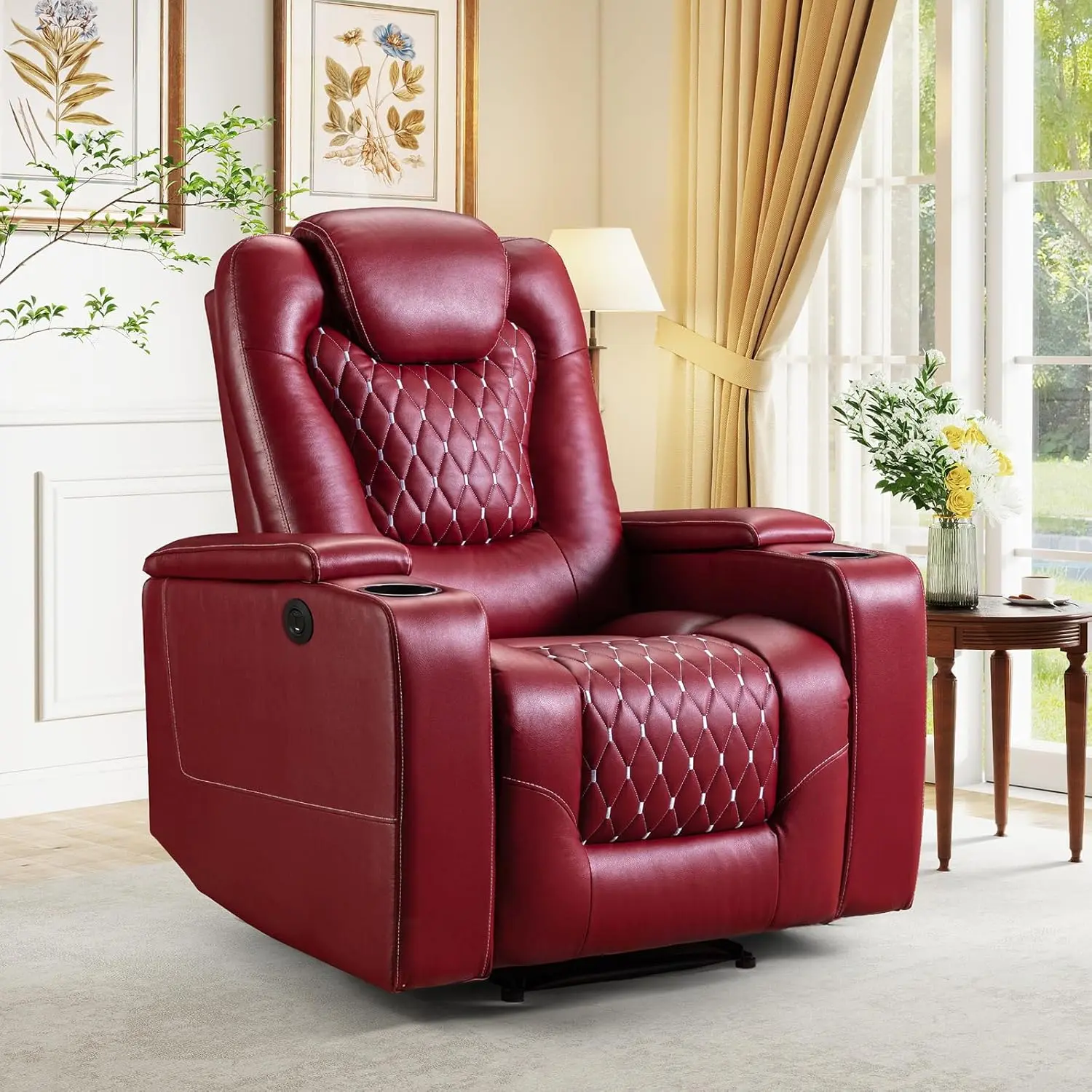 EBELLO Power Recliner Chair Set of 5, Electric Soft Faux Leather Reclining Home Theater Seating - USB Ports, Cup Holders, Hidden Arm Storage Movie & Media Room Chairs