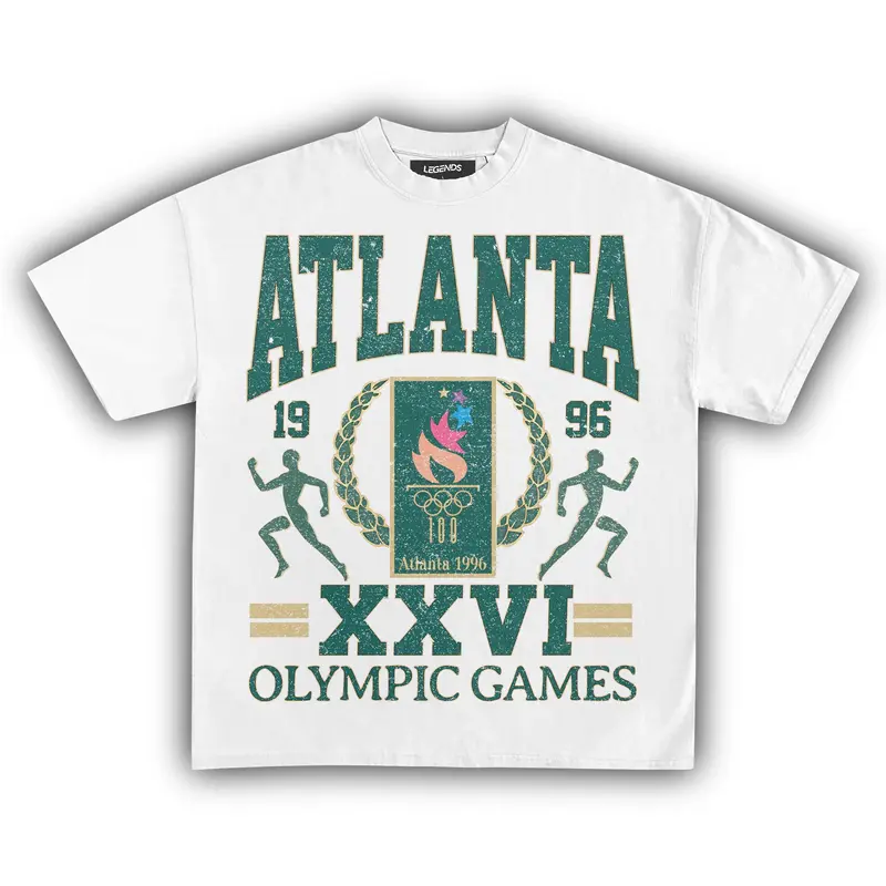 Unisex 1996 Atlanta Summer Games Centennial Vintage Clothing Apparel T-Shirt - Round Neck, Short Sleeve, Baggy Oversized, All Over Print, Casual Athleisure Tee, Sports Streetwear Top