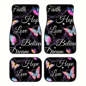 Universal Car Floor Mats Set, Set of Four, Interior Car Accessories, Butterfly Print Thick Design, Fits Tesla Model Y, Small Cars, Suvs, Halloween Christmas Gift