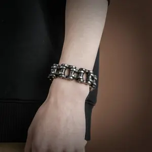 Men's 304 Steel Geometric Biker Chain Bracelet - Rock Vintage Design, Artificial Gemstone Jewelry Accessory for Daily Wear