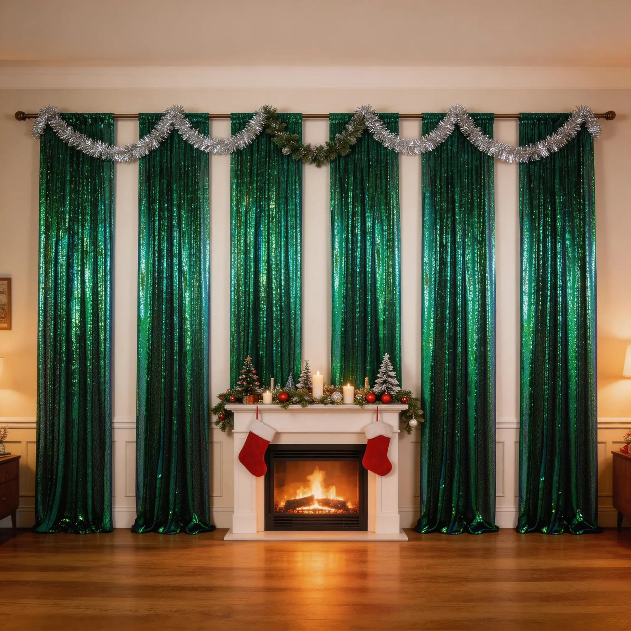 Iridescent Green Polyester Sequin Backdrop Curtain, 2ft x 8ft Panels, Party Backdrop for Country Club Wedding Reception & Other Events