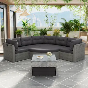 Patio Furniture Set Outdoor Furniture Daybed Rattan Sectional Furniture Set Patio Seating Group With Cushions and Center Table for Patio, Lawn, Backyard, Pool(Old SKU:SZ000010AAE), Grey
