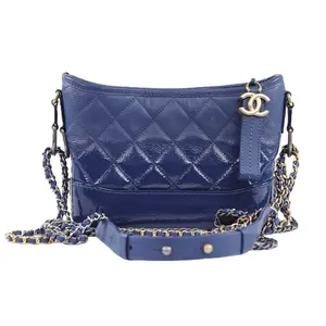 Pre-owned CHANEL leather Shoulder Bags Gabrielle Small Navy Blue Aged Calfskin Hobo Bag