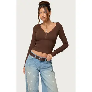 Edikted Women's Shanah Lacey Henley Top