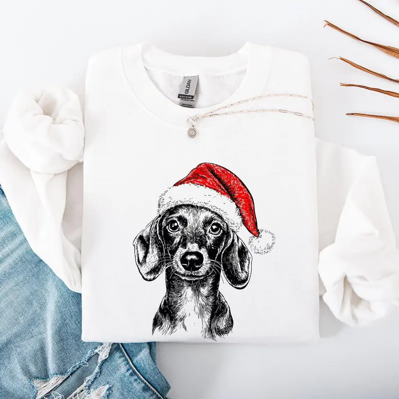 Dachshund Santa Claus Christmas Dog Lover Seasonal Festive Cozy Furry Friend Sweatshirt, Crew Neck, Women's, Crewneck