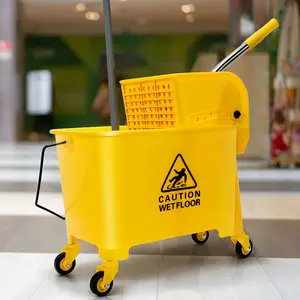 Wheeled Commercial Mop Bucket Side Pressure Squeezer, Wheeled Commercial Mop Bucket Side Pressure Squeezer Cleaning, Easy Installation Removable Design Mop Bucket, Outdoor Portable Mobile Bucket, Suitable for Home, Office, Shopping Mall, Cleaning Supplies