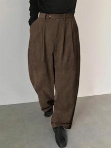 men's solid color button fly side pocket corduroy carrot pants, loose-fitting casual comfy zipper trousers for daily wear, woven bottoms for all seasons