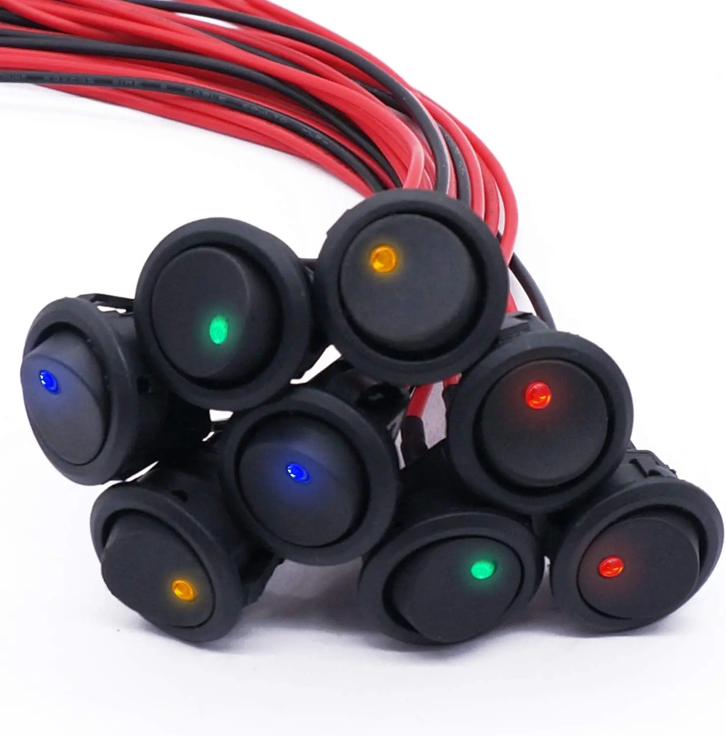 8Pcs SPST Round Dot Lighted Rocker Switch Toggle Control for Car Or Boat 20A 12V DC