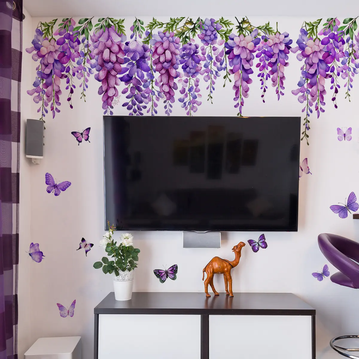 A hand-painted purple vine flower Wall Sticker Decorative Sticker Wall Decal Wall Art Stickers (30*60cm) for living room, bedroom, home background and home decoration MS7275-YC