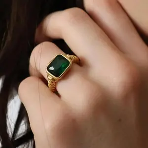 Emerald Gold Filled Signet Ring for Women