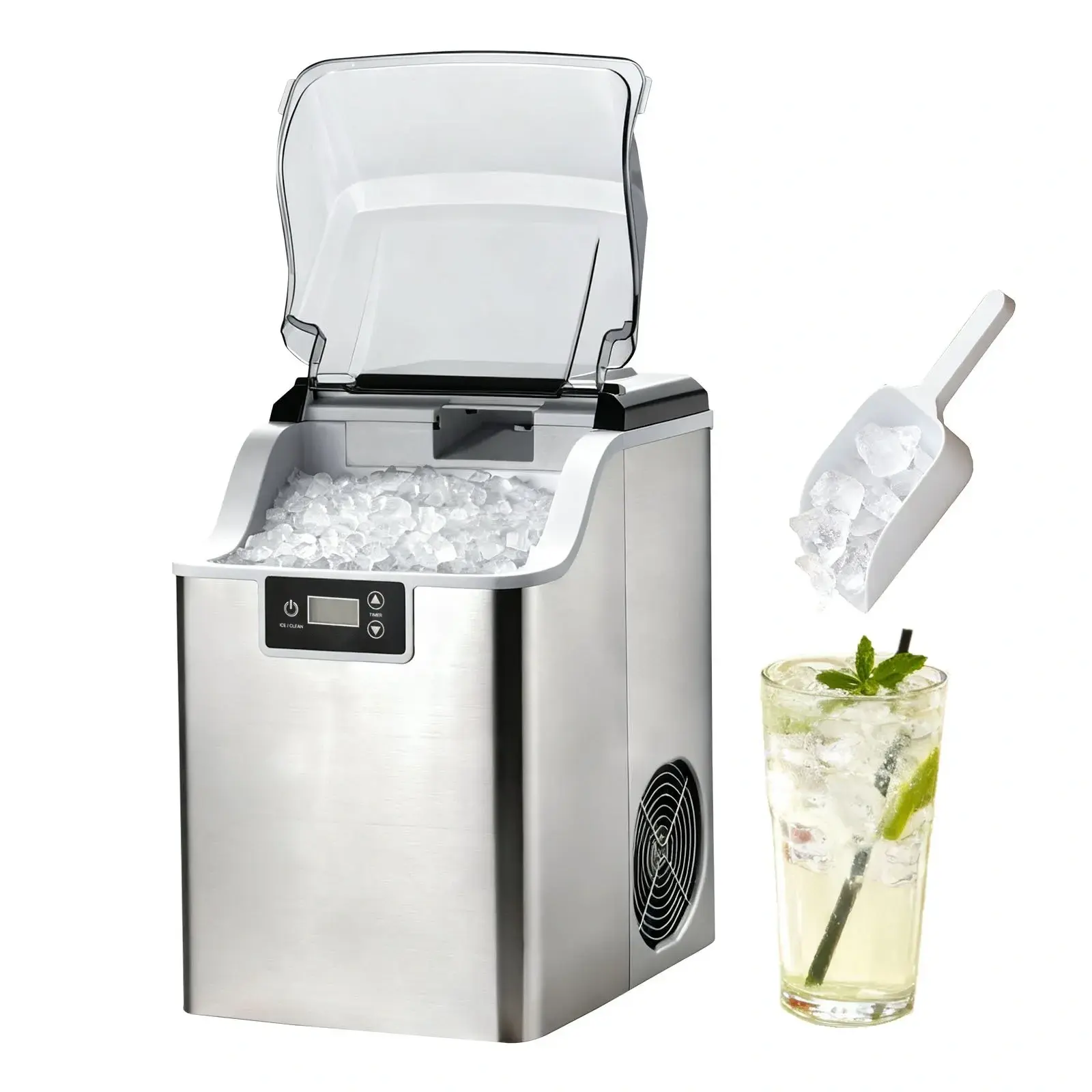 Countertop Nugget Ice Maker - 44 lbs/Day Production, Self-Cleaning Portable Machine with Scoop, 4 lbs Storage Basket, Chewable Ice for Home, Kitchen