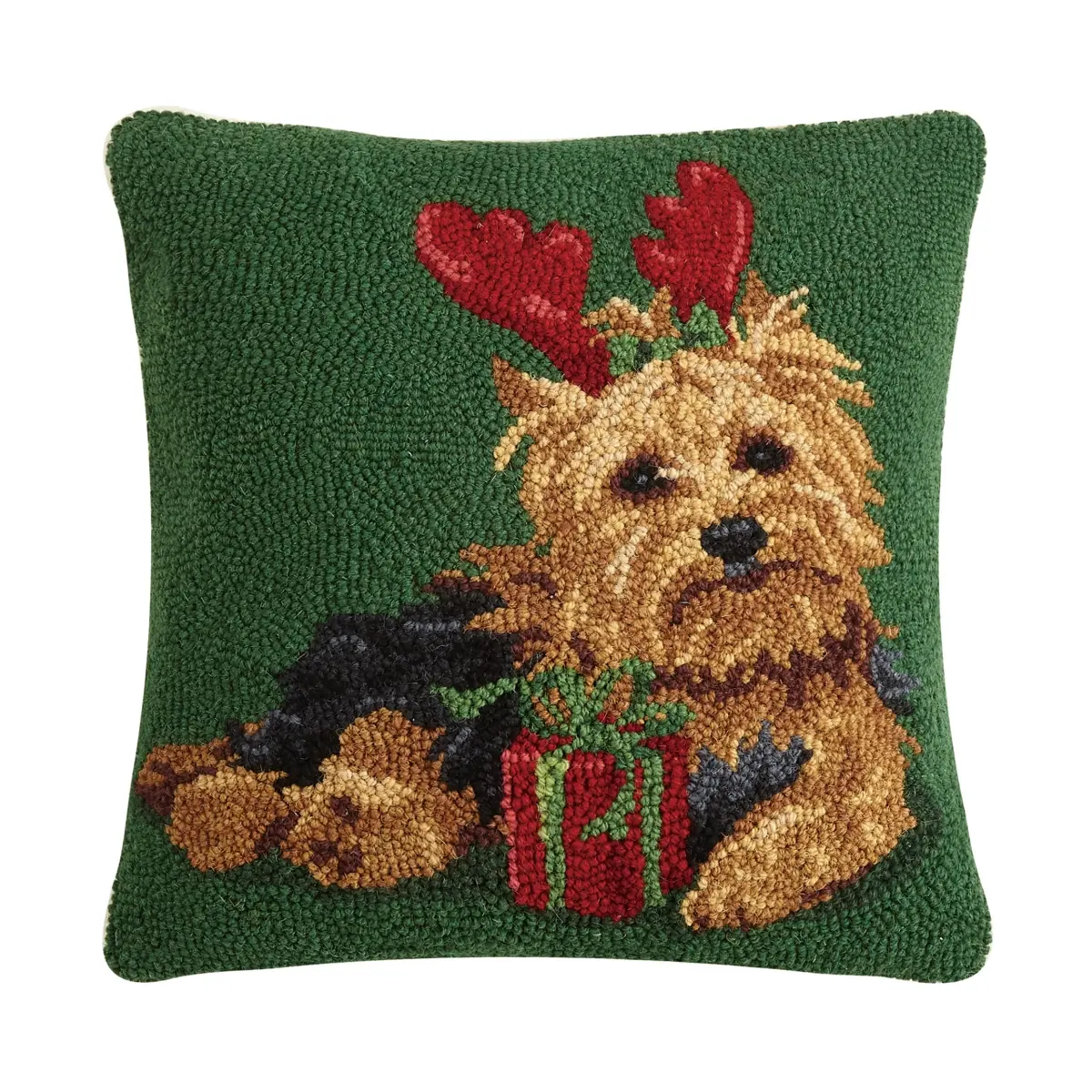 Peking Handicraft 31SJM9849C16SQ 16 x 16 in. Christmas Yorkshire Terrier Hook Pillow