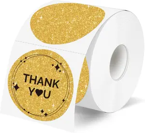 2" Holographic Thermal Label Stickers, Round Direct Thermal Label Stickers, Glitter Thermal Printer Sticker Labels for  Wrapping, Self-Adhesive Custom Logo Design- Glitter