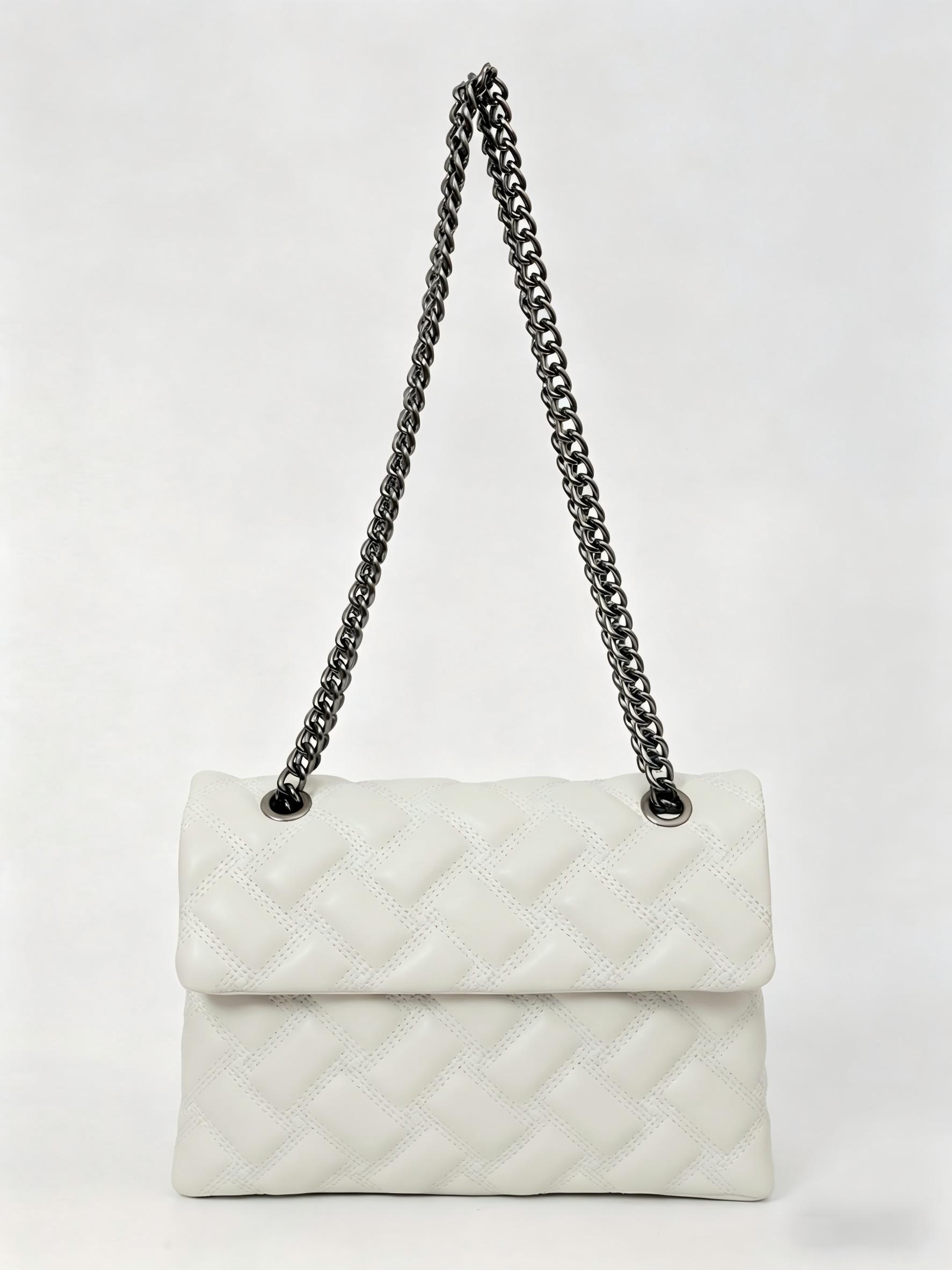 2026 New European Style Chain Messenger Bag, Plaid PU Material, Large Capacity, All Seasons, Perfect for Commuting and Daily Use