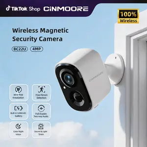 CINMOORE Wireless Smart Security Camera Indoor/Outdoor/Garage Camera, 2.5K QHD, Rechargeable Magnetic Installation, Color Night Vision, Free Local AI Motion/Person Detection Spotlight & Siren, 2-Way Audio Speaker, IP65 Weatherproof, App Remote Monitoring