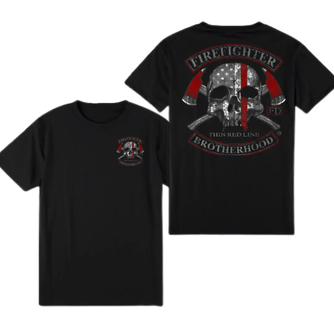 Firefighter Brotherhood Thin Red Line Shirt, Skull Fireman T-Shirt, Fire Department Brotherhood Tee, Firefighter Pride Shirt
