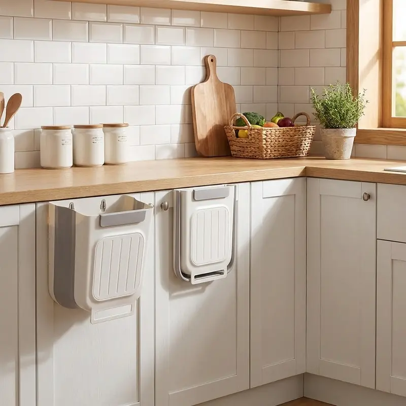 Hanging Kitchen Trash Can for Cabinet Door, Space-Saving Waste Bin for Food Scraps, Bathroom, Office and Small Spaces Hanging Kitchen Trash Can for Cabinet Door, Space-Saving Waste Bin for Food Scraps, Bathroom, Office and Small Spaces