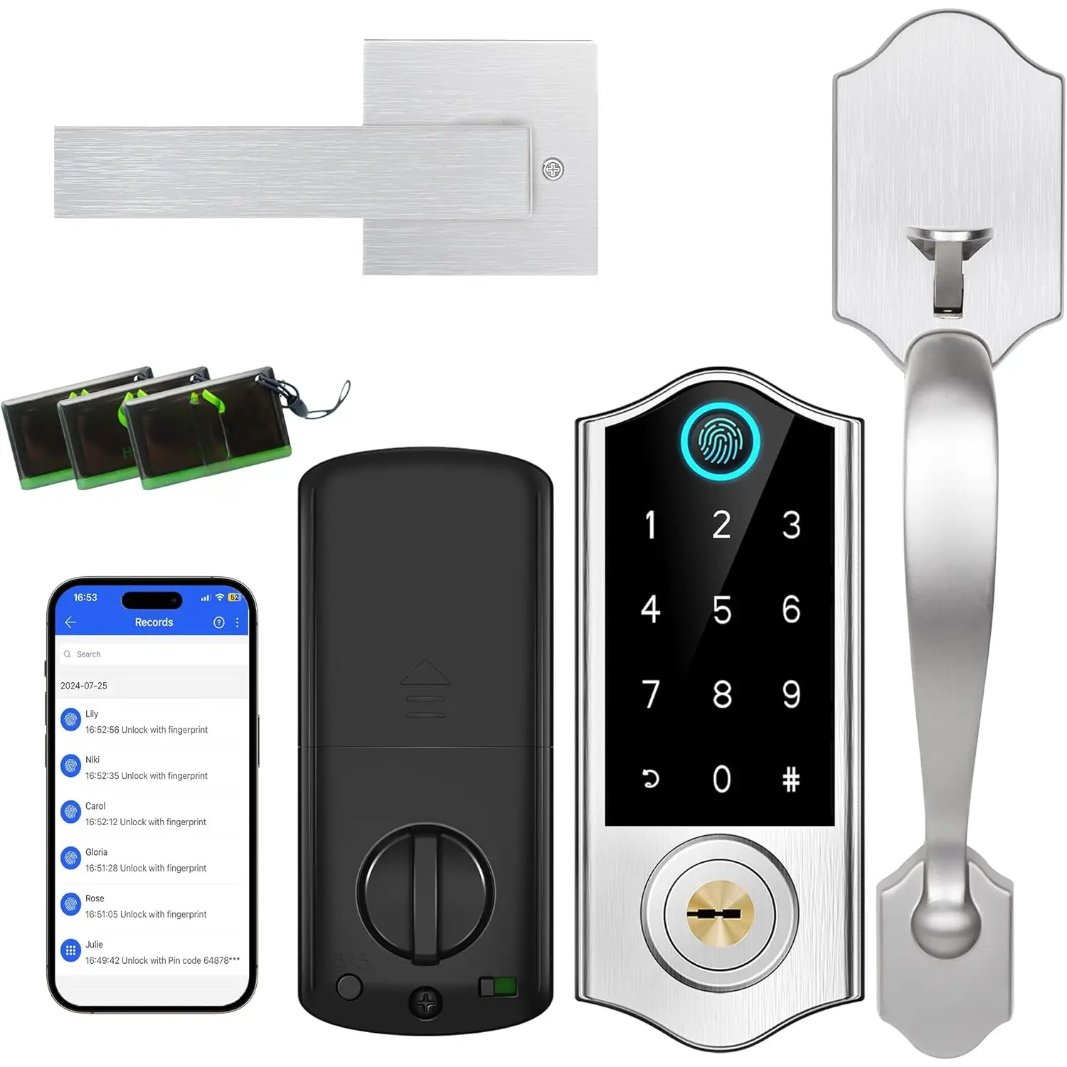 Fingerprint  Door Lock for Front Door with Handle Set, App Control, Keyless Entry Keyless Deadbolt, Digital  Touchscreen Keypad, Auto Lock, Easy to Install, Satin Nickel