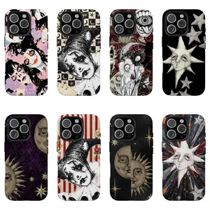 Dreamy Celestial Sun and Moon Case | Vintage P.ierrot Goth Aesthetic | Mystical Starry Night Art Cover | for iPhone 17/16/15/14/13/12/11ProMax Plus for Samsung phones, suitable for both men and women, Perfect Gift for Women Men.A gift for the fans.
