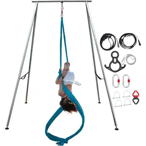 TECSPACE 6.6 FT~9.6 FT Adjustable Height Aerial Yoga Frame & Yoga Hammock, Professtional Yoga Swing Stand Comes with 18 FT / 33 FT Aerial Silk, Max Capacity 551 Lbs, Perfect for Yoga Exercise