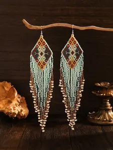 Women's fashionable Beaded fringed earrings - Retro and classic ethnic style design - Long string of beads made by handcrafted jewelry - Excellent gift choice - Trendy jewelry
