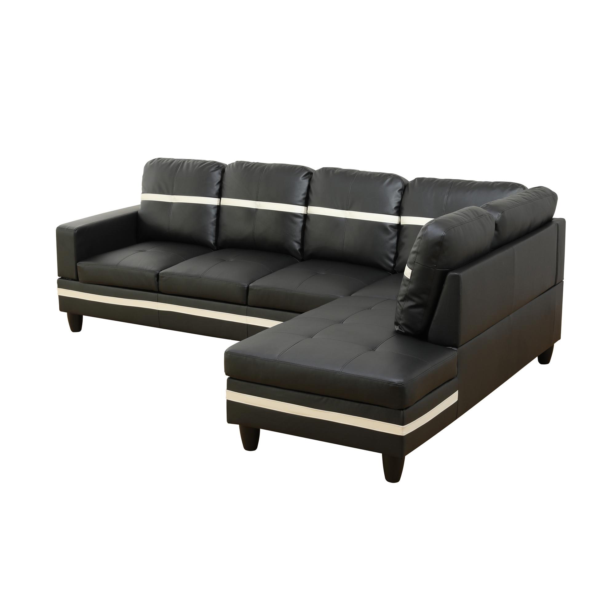 Black And White Semi PU Synthetic Leather 3-Piece Couch Sofa Set, Modern Living Room Furniture, Soft Comfy Upholstered Loveseat For Apartment Home Dorm Viral Style