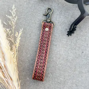 Bronco Tooled Leather Keychain