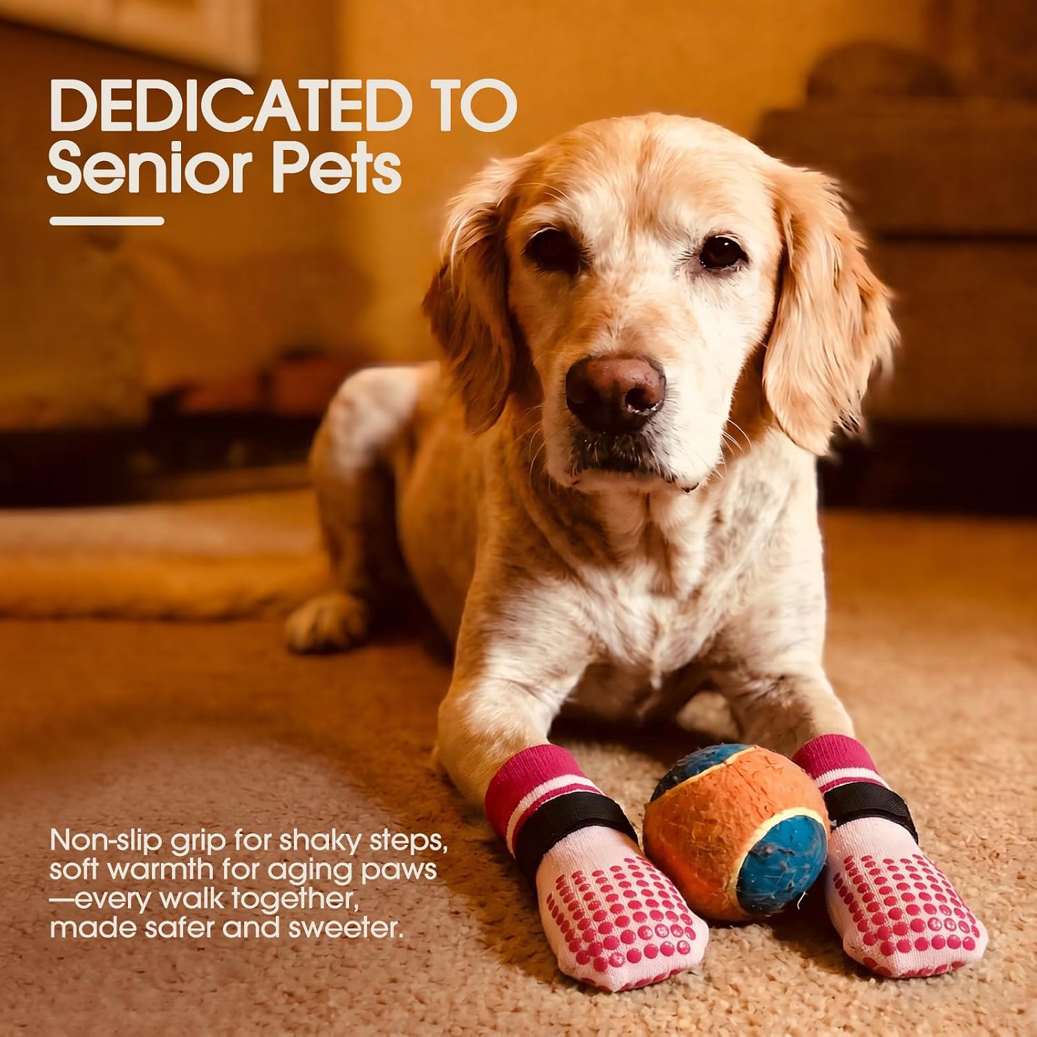 Kuoser Non Slip Dog Socks with Adjustable Strap for Small Medium Large Dogs | Double-sided silicone grips provide strong traction and prevent slipping on slick hardwood floors.
