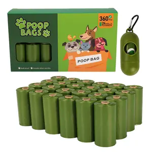 360 Poop Bags For Dog Waste Bags Extra Thick Strong 100% Leak Proof Dog Waste Bags 24 Rolls Per Pack with Convenient Carabiner Clip