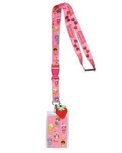 Strawberry Shortcake Lanyard Badge Holder Strawberryland Friends Reversible Design With 2" Strawberry Rubber Pendant