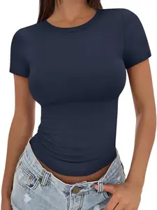 Women's Basic Short Sleeve Crew Neck T-Shirt, Casual Solid Slim-Fit Tee for Summer Daily Wear, Ideal for Teens & Girls