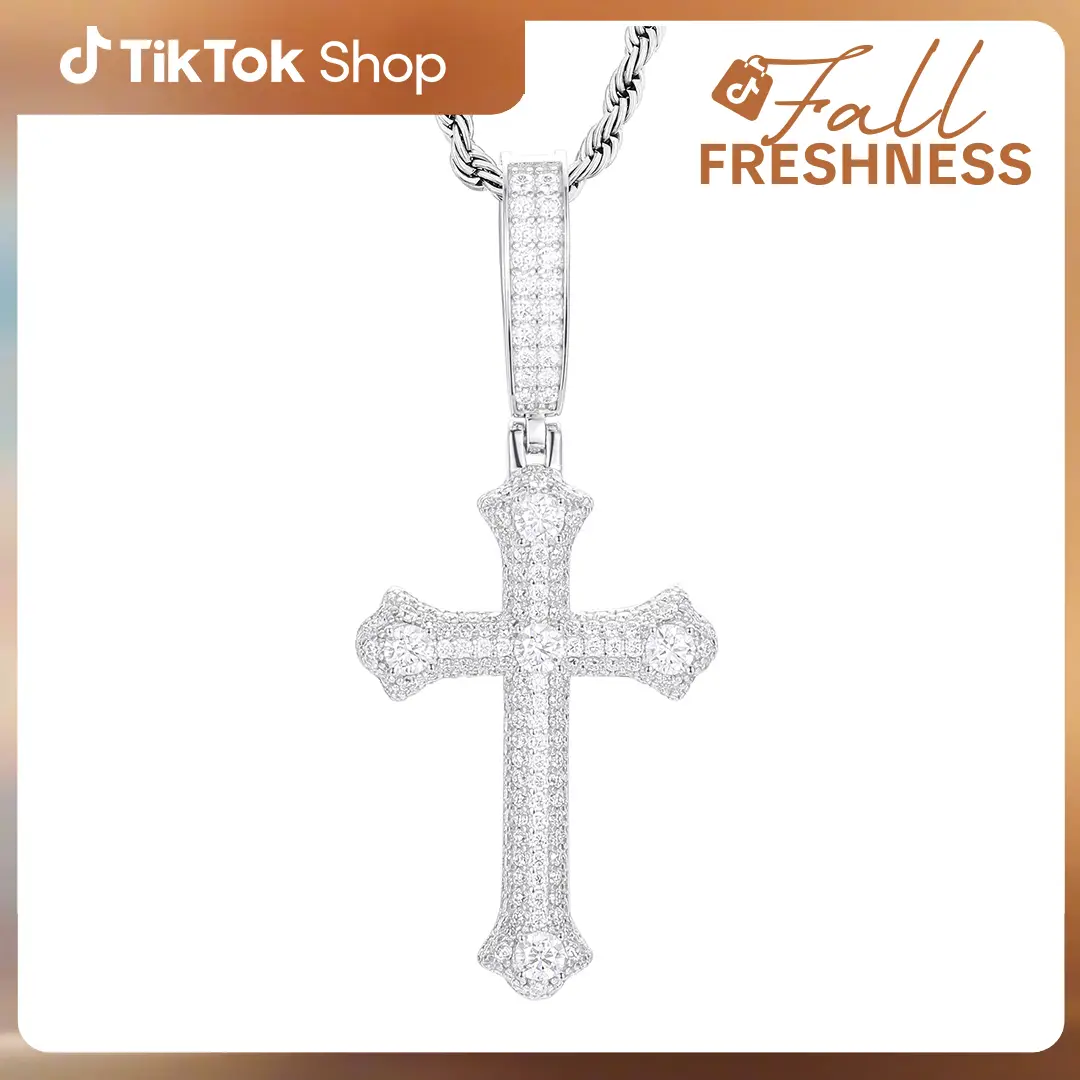 【#P439】 Exquisite Cross S925 Synthetic Moissanite Ice Pendant Necklace Hip Hop Men's Necklace Sterling Silver Shiny Micro-Inlay Sparkling Wedding Part