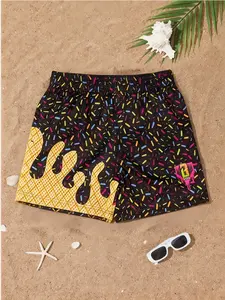 Boys' Beach Shorts, Summer Casual Surfing Short Pants, All-Over Print Design, Loose Fit, Ideal for Vacation & Outdoor Activities