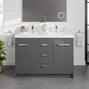 Lugano 48 in. Gray Double Sink  Bath Vanity with Acrylic Top and Integrated Sinks