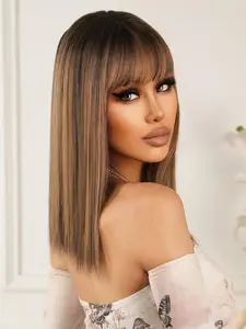 18 Inch Long Straight Wigs for Women, Gorgeous Fluffy Wigs with Bangs, Synthetic Full Machine Wigs for Party, Daily Use, Fashion Fluffy Wigs