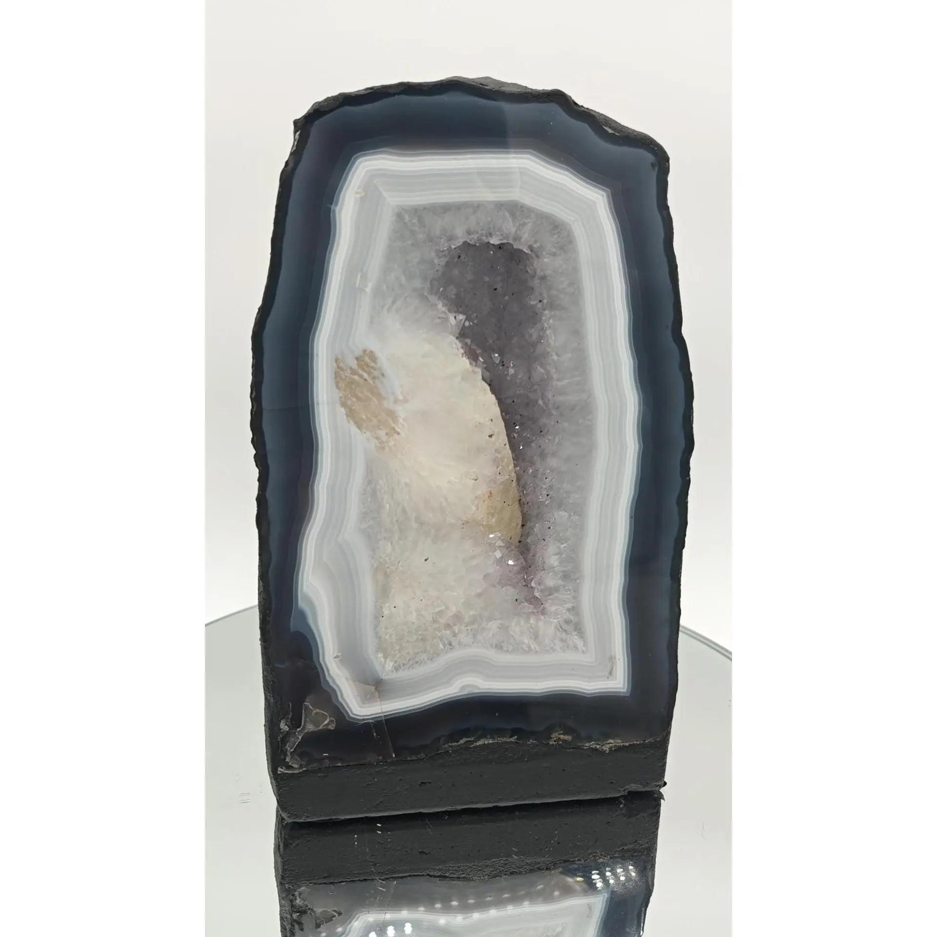 AAA+ Amethyst Cathedral with Blue Banded Agate & UV Reactive Calcite - Brazilian Amethyst Geode