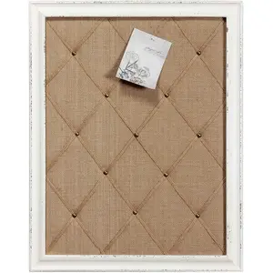 Antique White Linen Fabric Pin Board, 21"x27" Message Board Wall Decor, Burlap Bulletin Board Picture Memo Board, Large Cork Boards for Walls with Frame, Vision Board for Farmhouse ,Office Decor