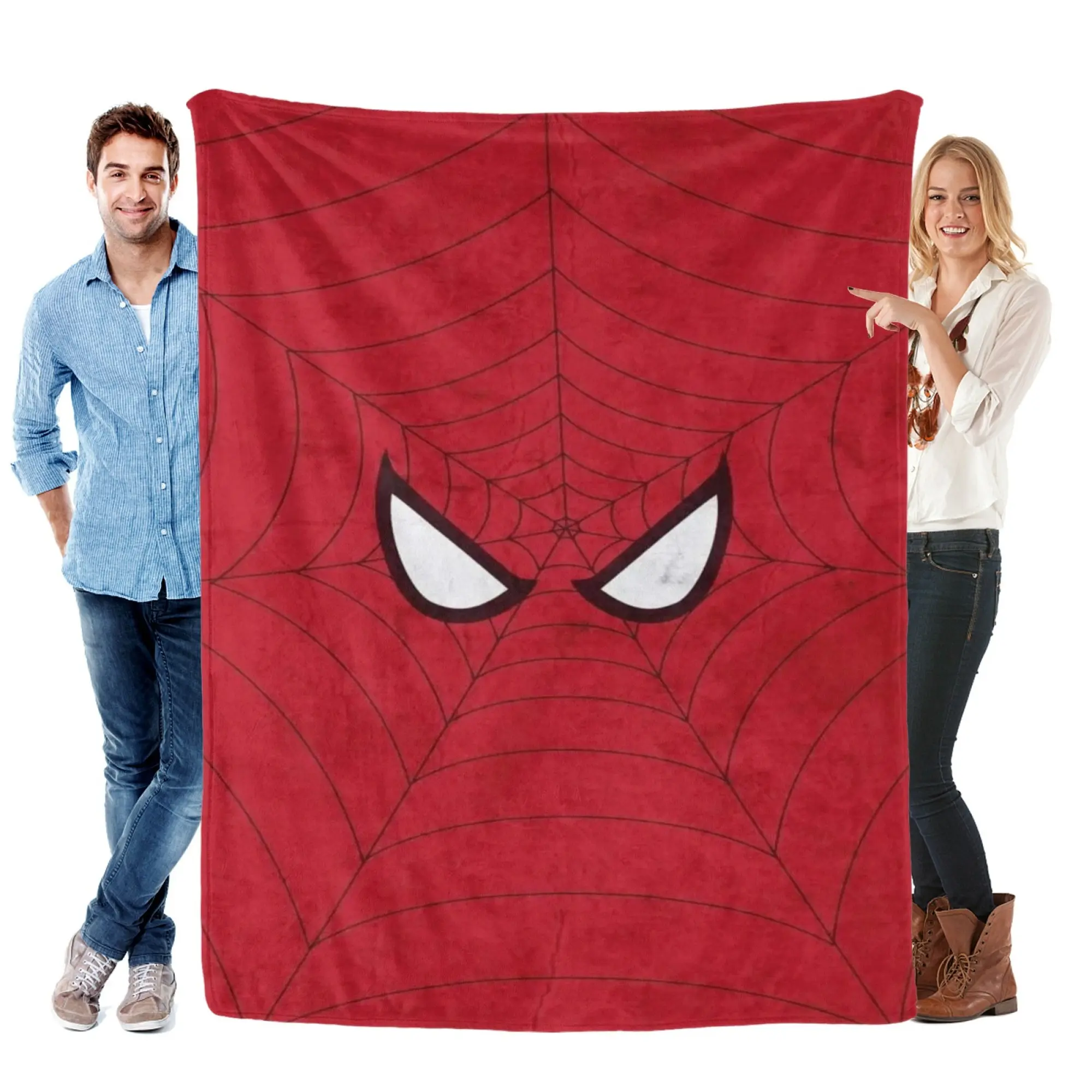 [SummerVibes] MARVEL CLASSIC Spider-Man Mask Soft Flannel Blanket, Vibrant 2D Print Red Web Throw for Home Bedroom Decor, Couch & Fans Gift
