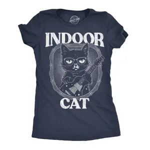 Womens Indoor Cat Funny T Shirt Introvert Sarcastic Tee for Ladies Funny Womens T Shirts Cute Vintage Fashion Casual Ladies T-Shirt Gift Cat Tops for Women Funny Introvert Top Women's Novelty Tees Navy -
