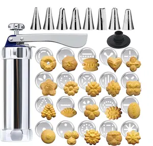 Cookie Press Kit - 20 Stainless Steel Discs & 8 Icing Nozzles, Professional Biscuit Maker with Effortless Trigger, Complete Cookie Maker for Homemade Treats and Pastry Decoration