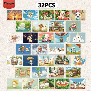 Cute Cartoon Dog Pattern Postcard, 32pcs/set Cute Dog Themed Postcard, Wall Sticker, Message Card, Wall Decor, Home Decor, Room Decor, Gift Ideas