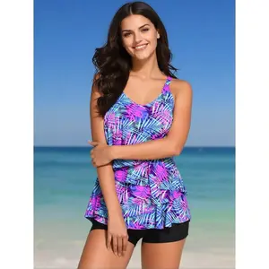 Women's Swimsuit Tankini Set - V Neck Two Piece Bathing Suit High Waisted Full Coverage Swimsuit For Women - Modest Swimwear For Beach, Pool, Vacation, Sizes 12-22