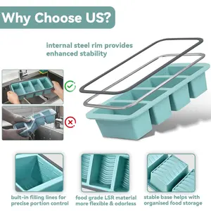 Freezer Container, Soup, Freezing Container, Large Ice Cube Tray, Silicone Ice Cube Tray with Lid, Freezing Containers, 33.81oz, Silicone Ice Cube Tray for Soup, Broth, Sauce, Ice Cubes, 1 Pack/ 2 Pack
