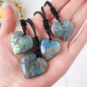 Labradorite Heart Necklace Pendant Healing Natural Crystal Stone Gemstone Gorgeous Energy Jewelry Souvenir Valentine Anniversary Love Girlfriend Boyfriend Christmas Halloween Birthday Gift New Year
