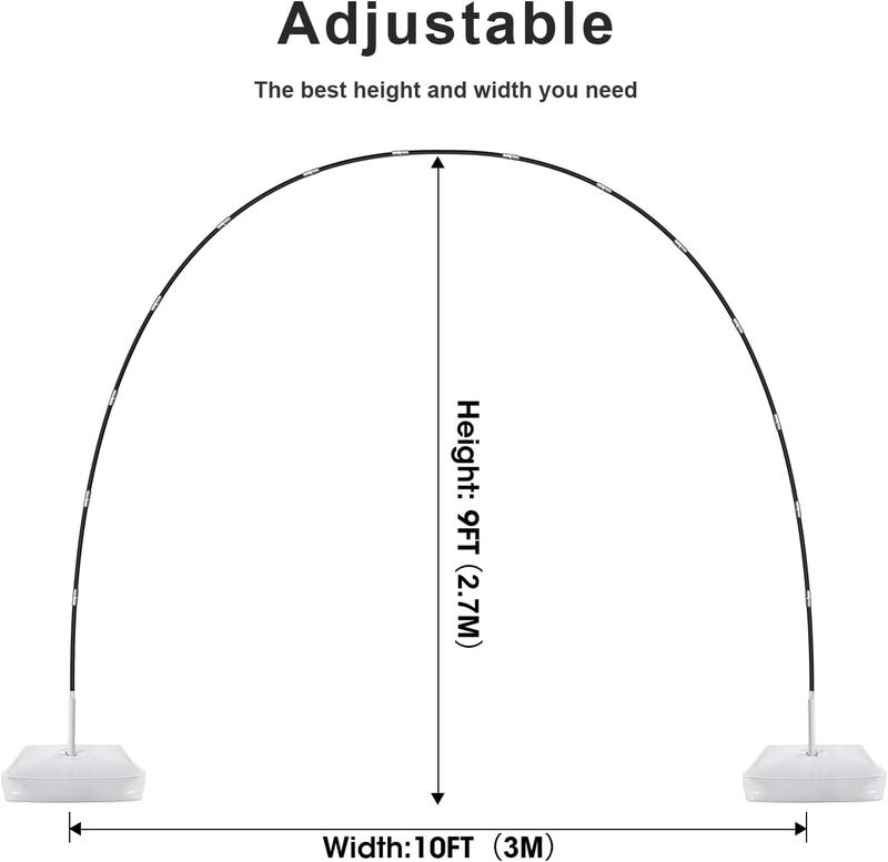 Balloon Arch Kit 9FT Height & 10FT Width Adjustable Stand with Glass Fiber Poles PVC Base Water Bags Pump Clips Knotter Ropes for Wedding Baby Shower Gender Reveal Graduation Birthday Decorations