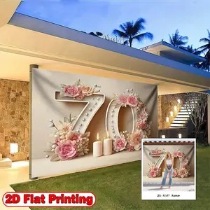 2D flat-banners-1pc 70th Birthday Theme design-Perfect for parties, photo booths and outdoor celebrations - durable polyester, no power supply required, party background