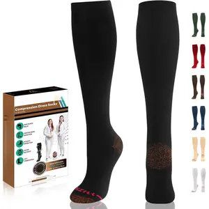 Copper Compression Socks for Women & Men 15-20mmHg Cotton Rich Odor Control Dress Socks for Business Casual Running Medical Athletic Support, Edema Diabetic Relief
