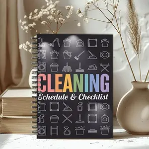 1pc ADHD Cleaning Planner Themed Subject Notebook, Black and White Tool Style - for Housewives, with Multiple Cleaning Tool Line Patterns. Record Cleaning Tasks. Cleaning Planner. Systematic Task Management, Daily Organization. 5.5x8.3 Inch Notebook